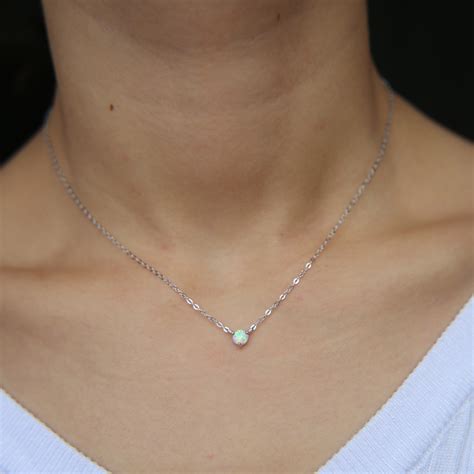 2019 Simple Fine Silver Necklace Drop Shaped Opal Stone Delicate