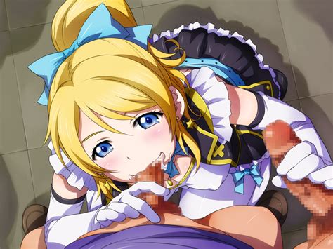 Rule 34 Ayase Eli Blonde Hair Blue Eyes Blush Breasts Censored Clothes Earrings Elbow Gloves