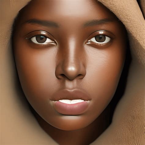 Close Up Portrait Of A Dark Skinned Girl With A Symmetrical Face And