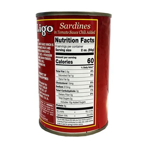 Ligo Sardines In Tomato Chili Sauce 15oz Back Nutrition Advice