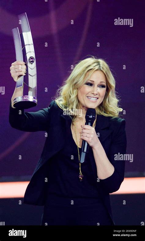 Singer Helene Fischer Celebrates With The Award For The Best German Language Hit Schlager