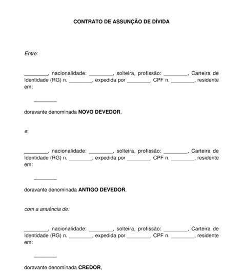 Contrato de Assunção de Dívida Modelo Word e PDF