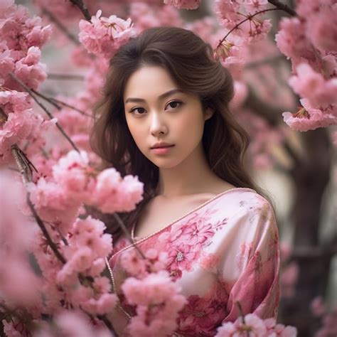 Premium Ai Image A Beautiful Girl In Pink Cherry Blossom