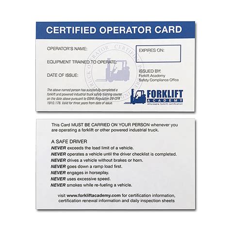 forklift training cards