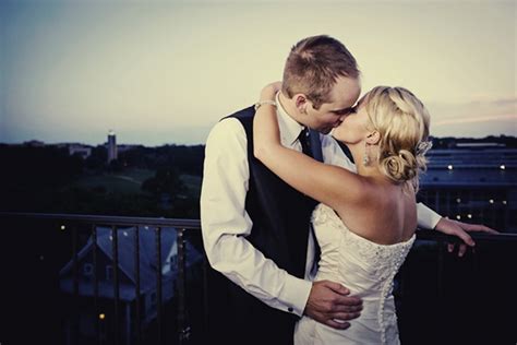 Bride Groom Kiss At End Of Wedding Reception Night