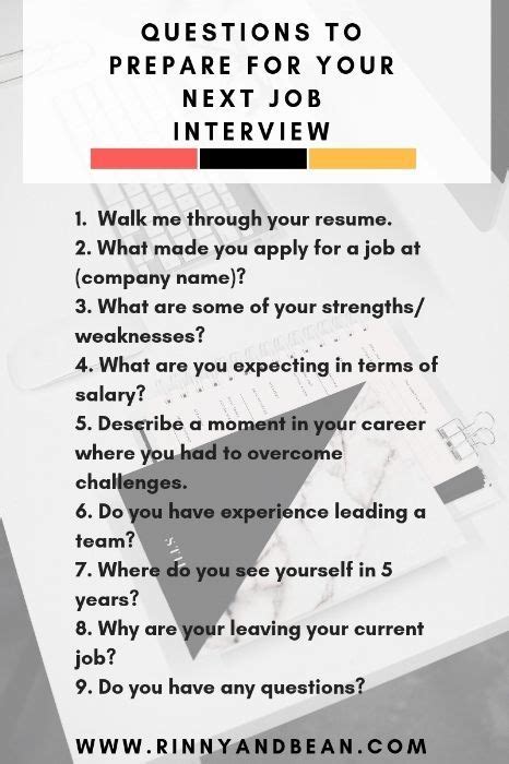 A Job Interview Is Shown With The Words Questions To Prepare For Your