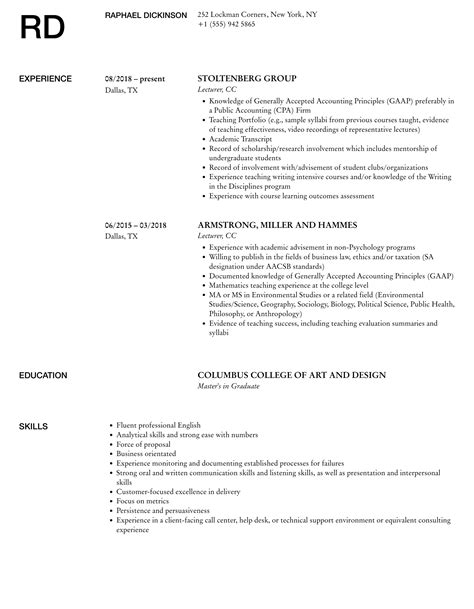 Lecturer Cc Resume Samples Velvet Jobs