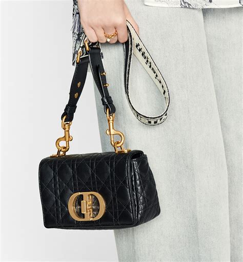 Small Dior Caro Bag Black Supple Cannage Calfskin Bags Womens