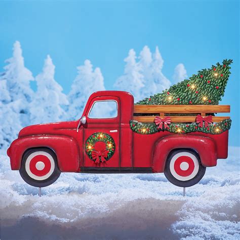 Vintage Red Truck W Tree Outdoor Christmas Decor Collections Etc
