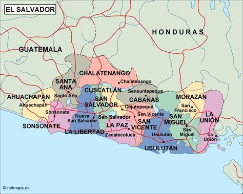 Destination el salvador facts, geography, travel. el salvador political map | Order and download el salvador ...