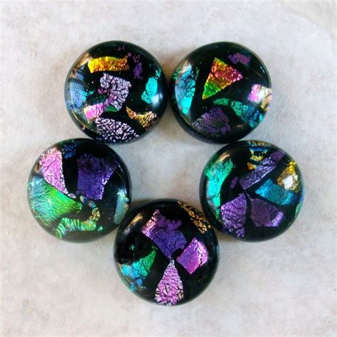 5 Fused Dichroic Glass Cabochons For Jewelry Mosaics Pmc