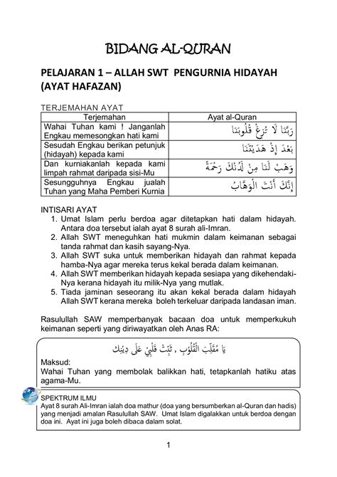Panitia Pendidikan Islam Ayat Hafazan Tingkatan 2