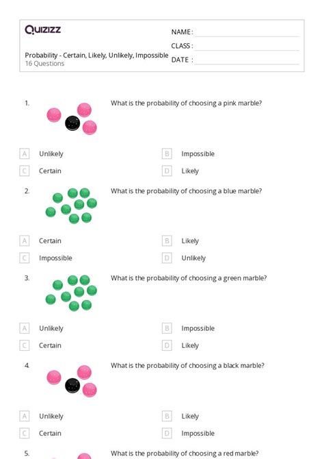 Printable Probability Worksheets For Grade 3 Quizizz