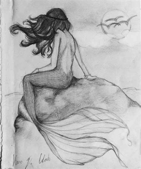 Mermaid On Rock Pencil Sketch Mermaid On Rock Mermaid Drawings Sketches