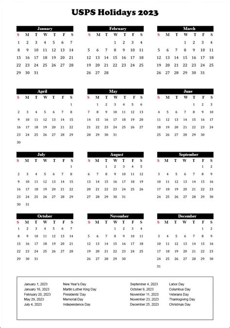Usps Holidays 2023 Usa Usps Calendar 2023 With Holidays Imagesee