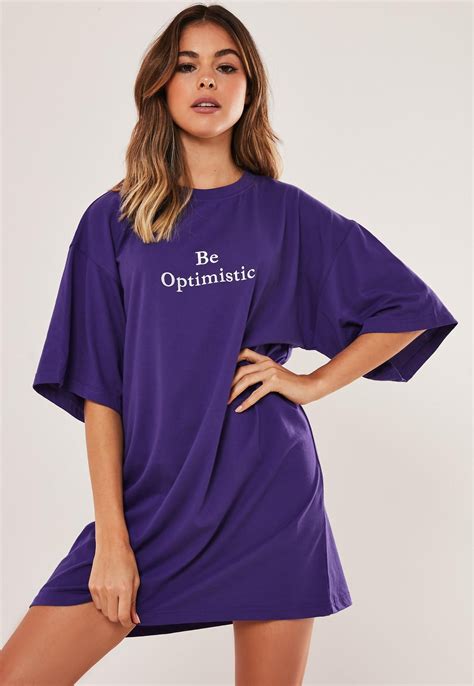 Purple Embroidered Slogan Oversized T Shirt Dress Missguided