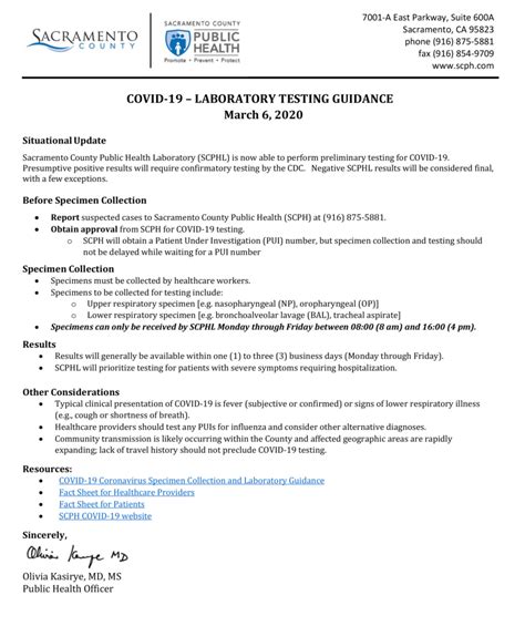 COVID-19 LABORATORY ADVISORY UPDATE | Elica Health Centers