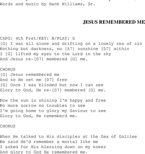 Jesus Remembered Me Christian Gospel Song Lyrics And Chords