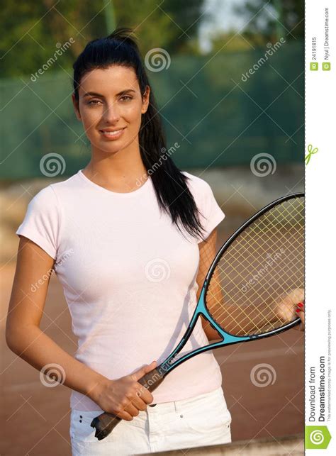 Beautiful Female Tennis Player Smiling Stock Image Image