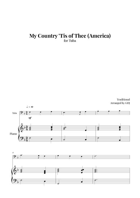 My Country Tis Of Thee America Arr GDJ Sheet Music Traditional