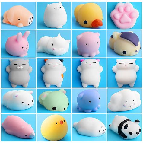 20pcs Mini Squeeze Toy Squishy Mochi Soft Release Stress Toys Kawaii