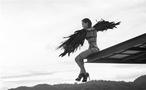 Black Angel Woman On The Roof Stock Image Image Of Girl Gorgeous