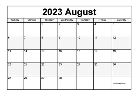 Blank Calendar For August 2023 Printable Page Pelajaran