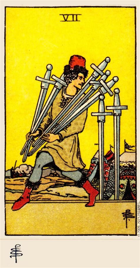 The seven of swords can also indicate a need to fly. Seven of Swords - Rider Waite Smith Tarot (Pamela C. Smith & A.E. Waite)