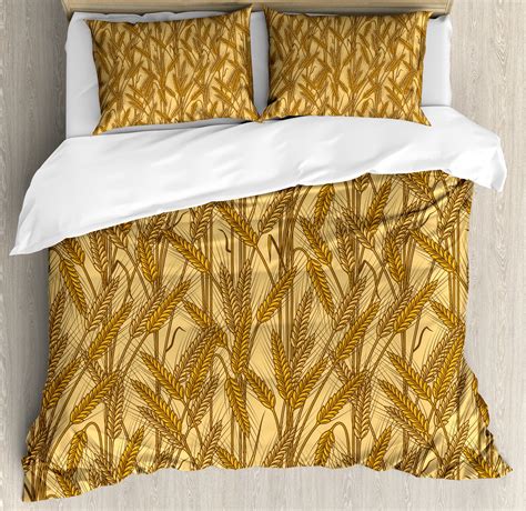 Harvest Duvet Cover Set Cereal Ears Rural Wheat Rye Field Pattern