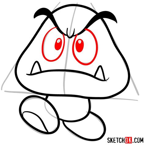 How To Draw Goomba From Super Mario Games Sketchok Easy Drawing Guides