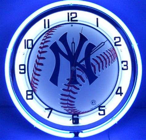 New York Yankees Ny Baseball 18 Neon Light Wall Clock Team Stadium