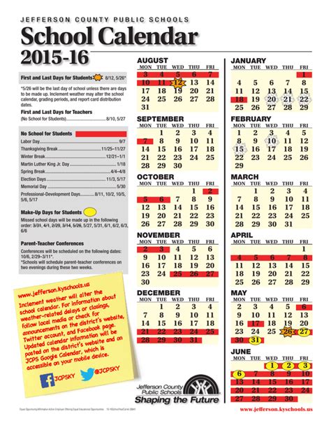 School Calendar Jefferson County Public Schools