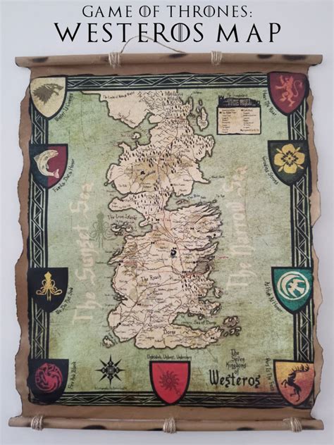 Game Of Thrones Westeros Map Kings Landing Map Got Map Poster On Handmade Scroll Etsy