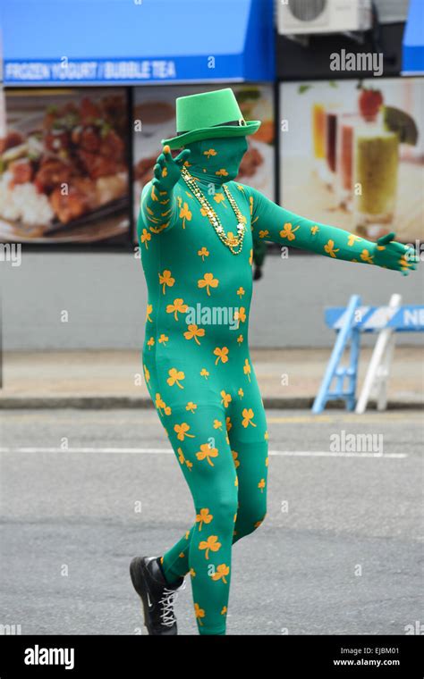 Man Dressed On A Green With Yellow Shamrocks Second Skin Bodysuit