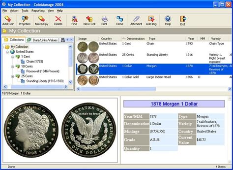 Coinmanage Coin Collecting Software Main Window Liberty Street