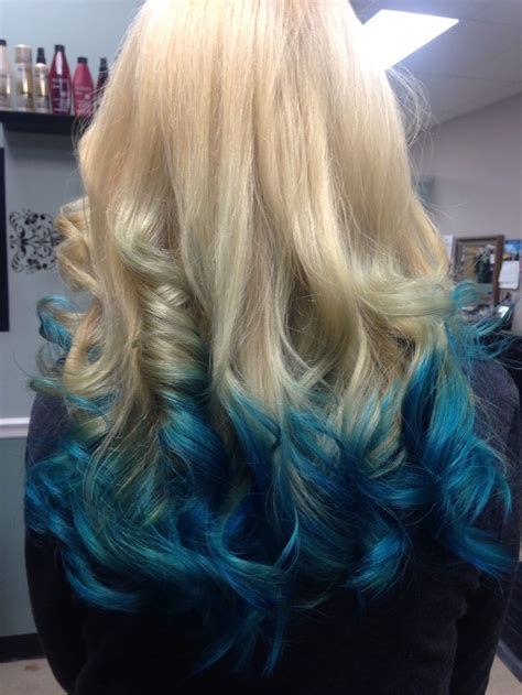 Blonde Hair With Blue Tips Blue Ombré Teal Blue Hair Blue Tips Hair