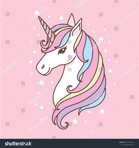 Cute White Unicorn Head Vector Illustration Stock Vector Royalty Free