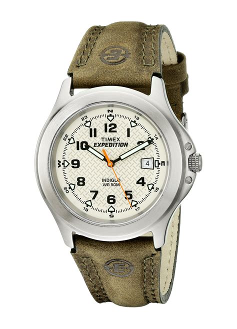 Timex Mens T49953 Expedition Metal Field Green Leather Strap Watch Ebay