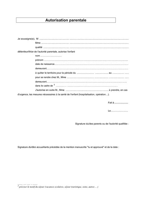 Exemple D Autorisation Parentale DOC PDF Page 1 Sur 1