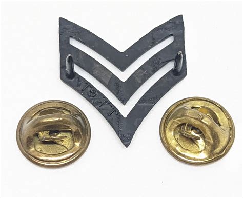 Vintage Military Sergeant Chevron Lapel Collar Pin Black 2 Pin