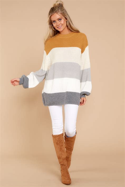 Comfy Grey Striped Sweater Oversized Sweater Sweater 3800 Red
