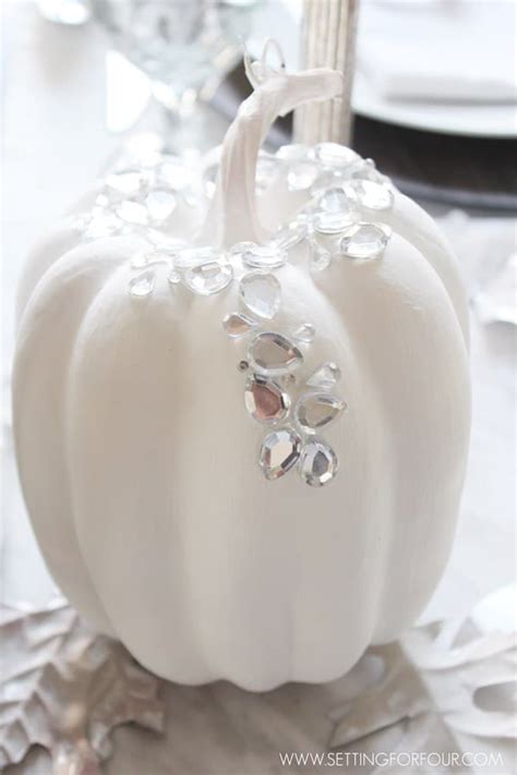 Easy Bling Pumpkin Diy With Rhinestone Stickers Setting For Four