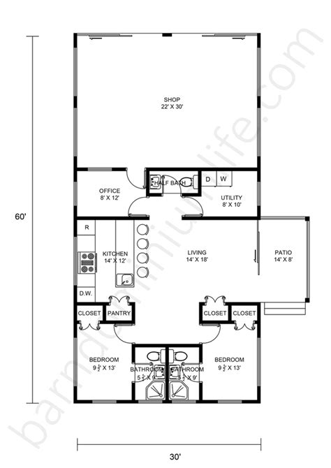 30x60 Barndominium With Shop Floor Plans 8 Great Designs For A