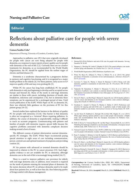 Pdf Reflections About Palliative Care For People With Severe Dementia