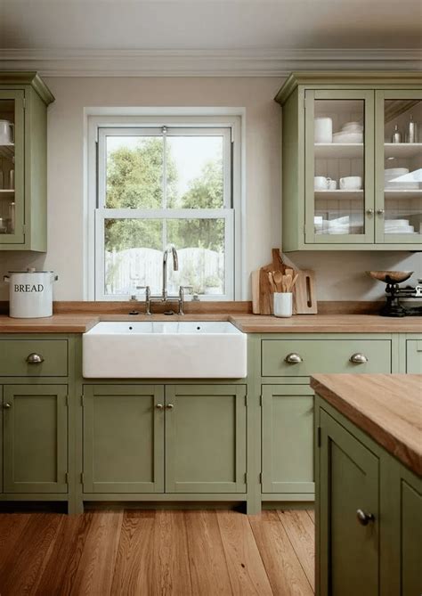 Inspiring Farmhouse Kitchen Colors Ideas Green Kitchen Cabinets Green Kitchen
