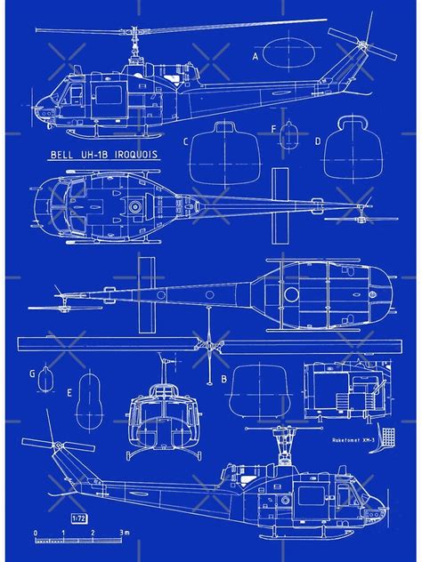 Bell Uh 1 Iroquois Huey Helicopter Vietnam Blueprint Canvas Print For