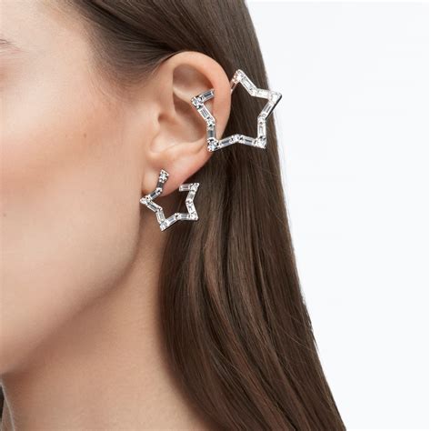 Stella Ear Cuff Set 3 Mixed Cuts Star White Rhodium Plated