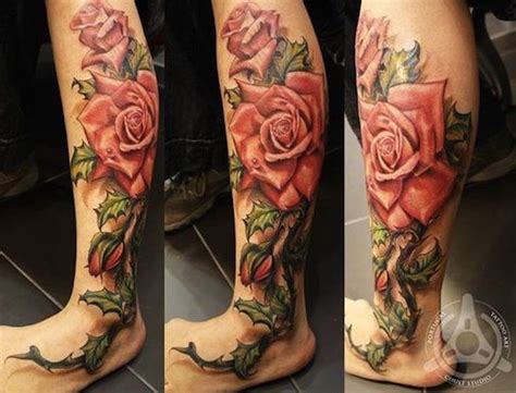 Rose Tattoo On Calf