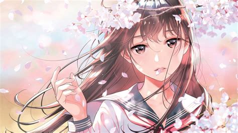 Student Anime Girl Uniform Cherry Blossom 4k 4650 Wallpaper