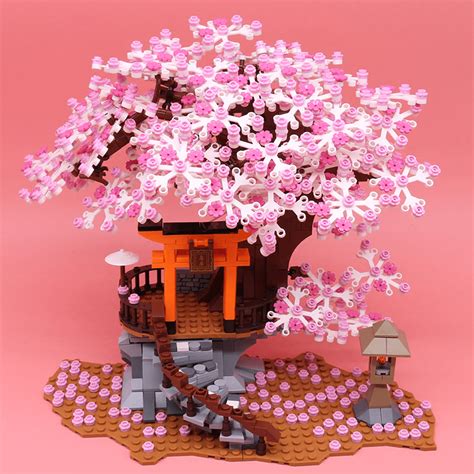 Lego Set Japanese Style Architecture Cherry Blossom Light Up